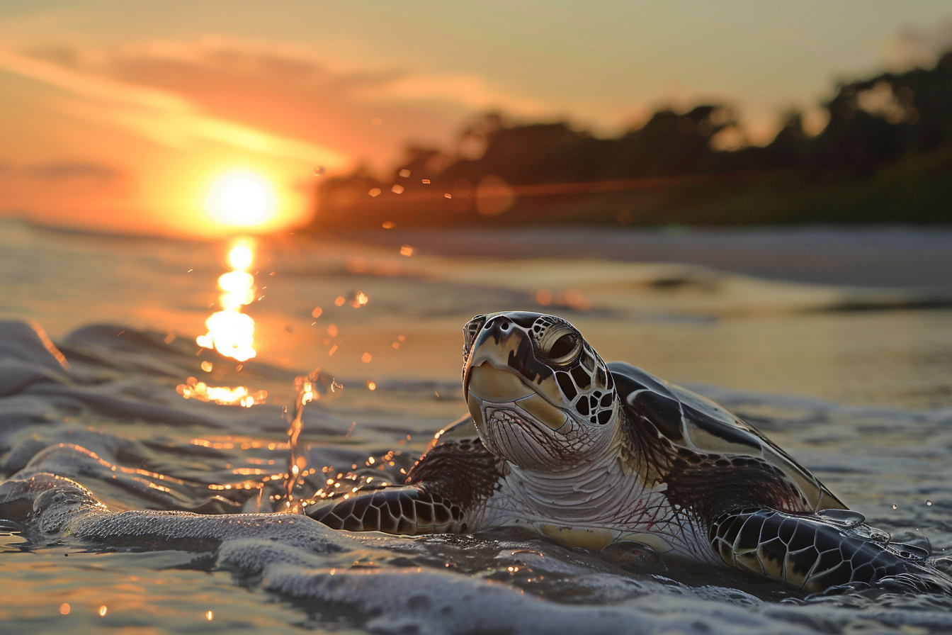 Image gratuite Tortue émergeant au coucher du soleil 2