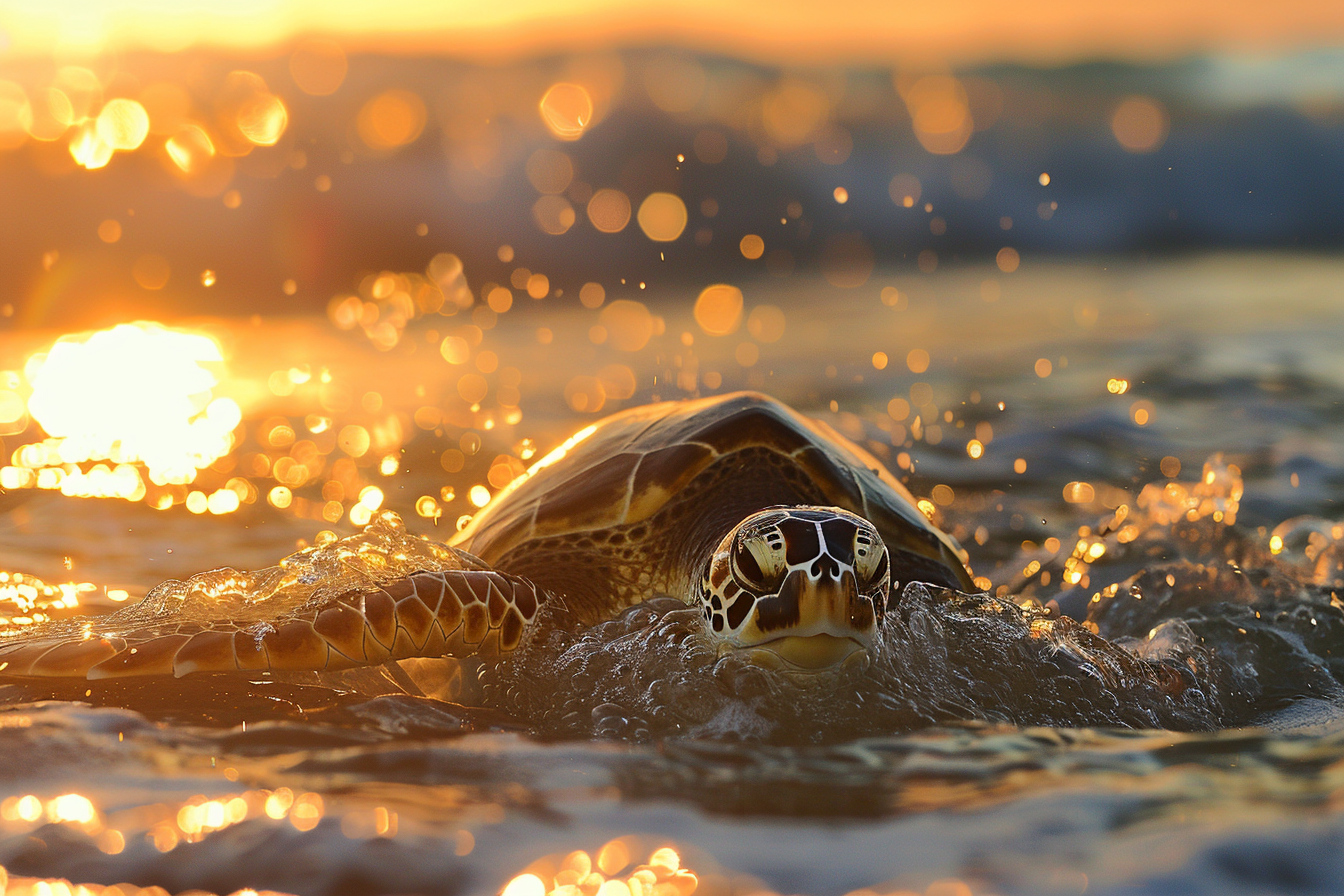 Image gratuite Tortue émergeant au coucher du soleil 3