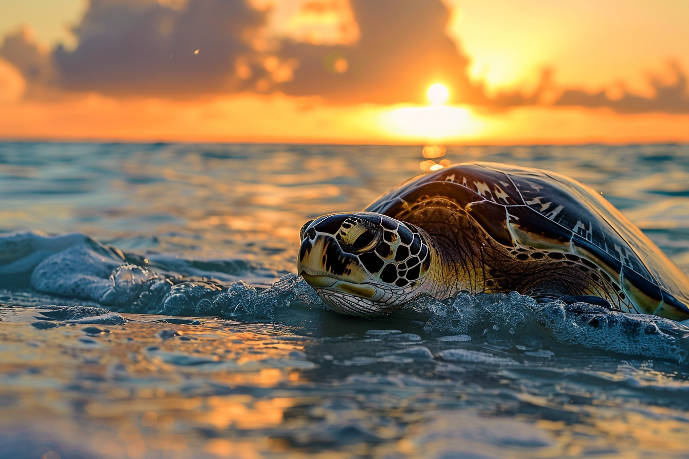 Image gratuite Tortue émergeant au coucher du soleil 4