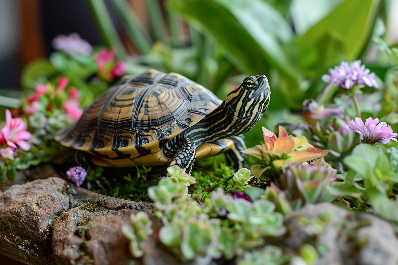 Image gratuite Tortue explorant un jardin miniature 2