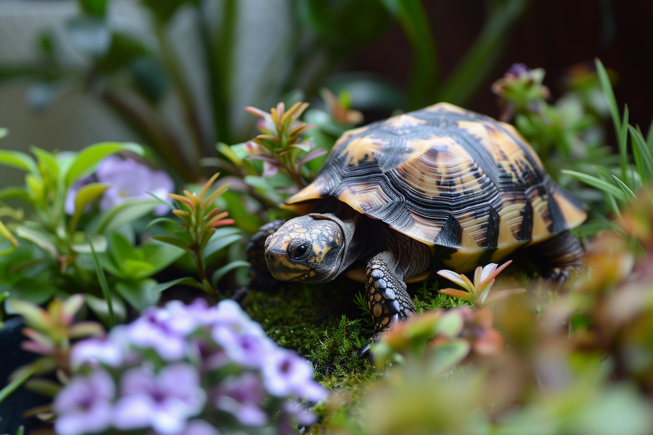 Image gratuite Tortue explorant un jardin miniature 3