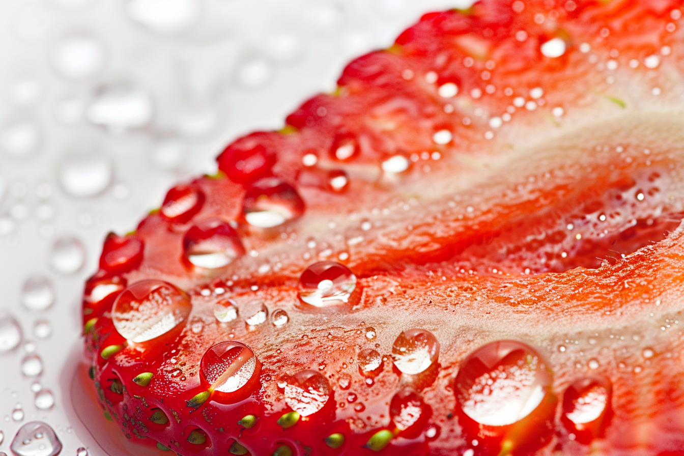 Image gratuite Tranche de fraise avec gouttelettes d&rsquo;eau 1