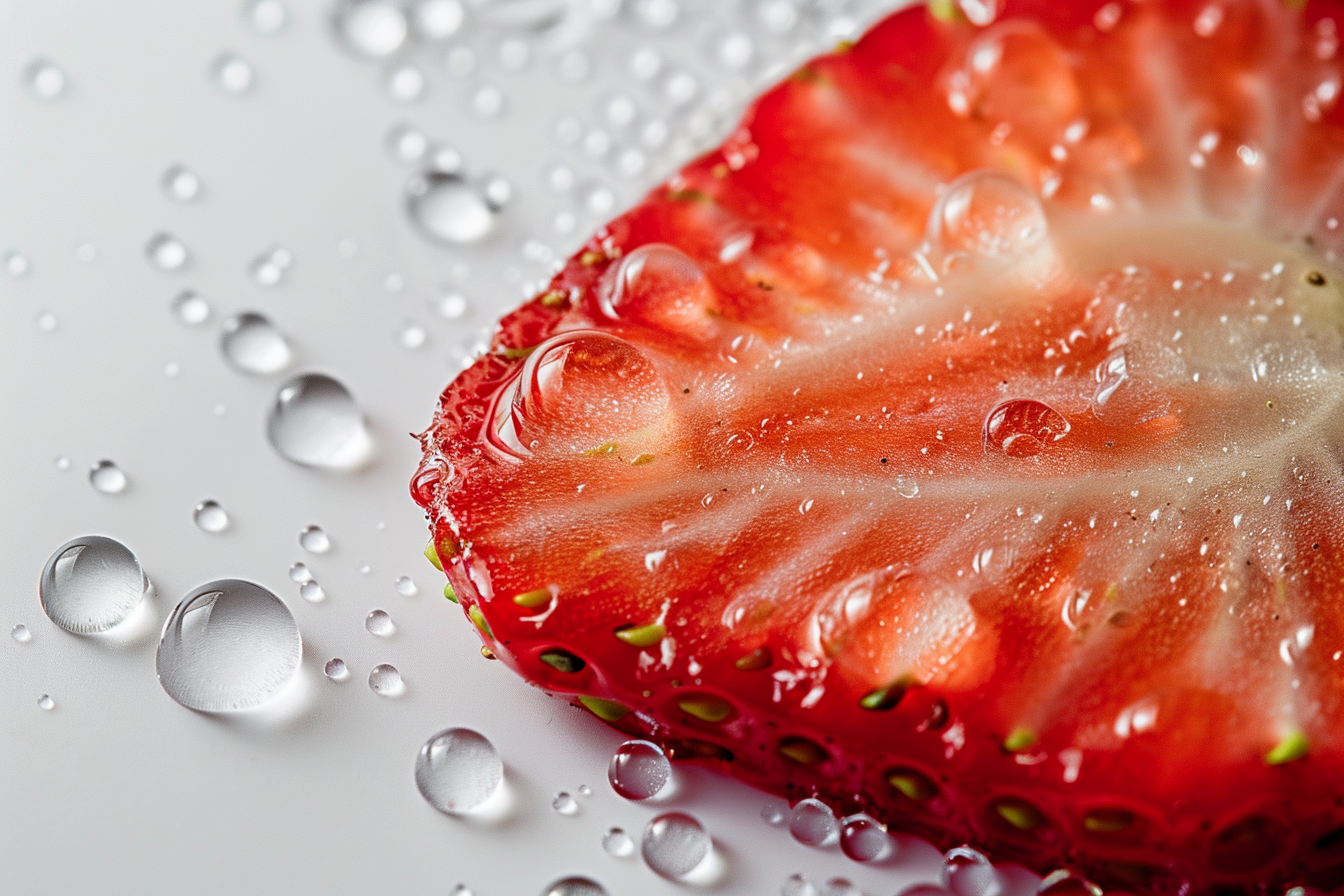 Image gratuite Tranche de fraise avec gouttelettes d&rsquo;eau 3