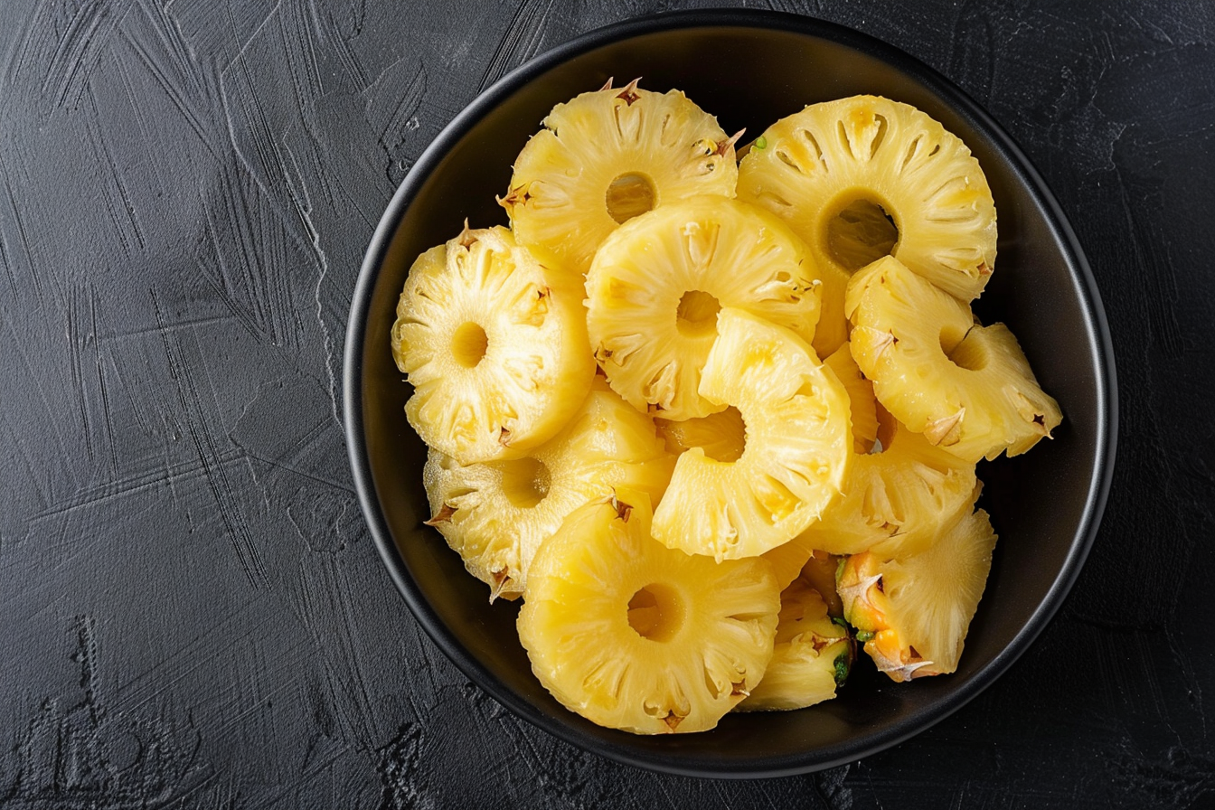 Image gratuite Tranches d&rsquo;ananas dans un bol sur fond noir 1