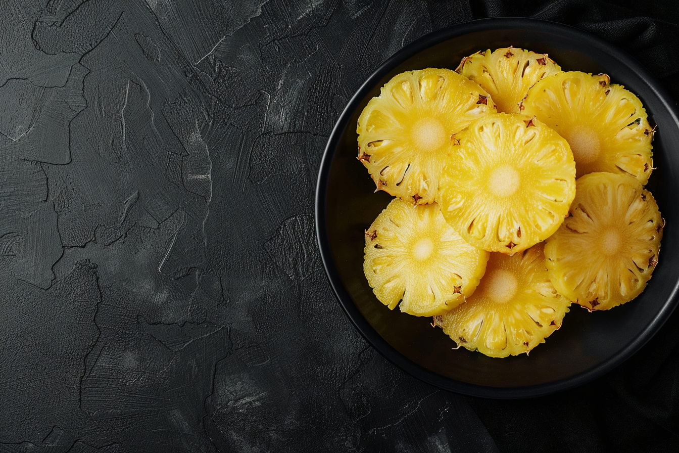 Image gratuite Tranches d&rsquo;ananas dans un bol sur fond noir 3