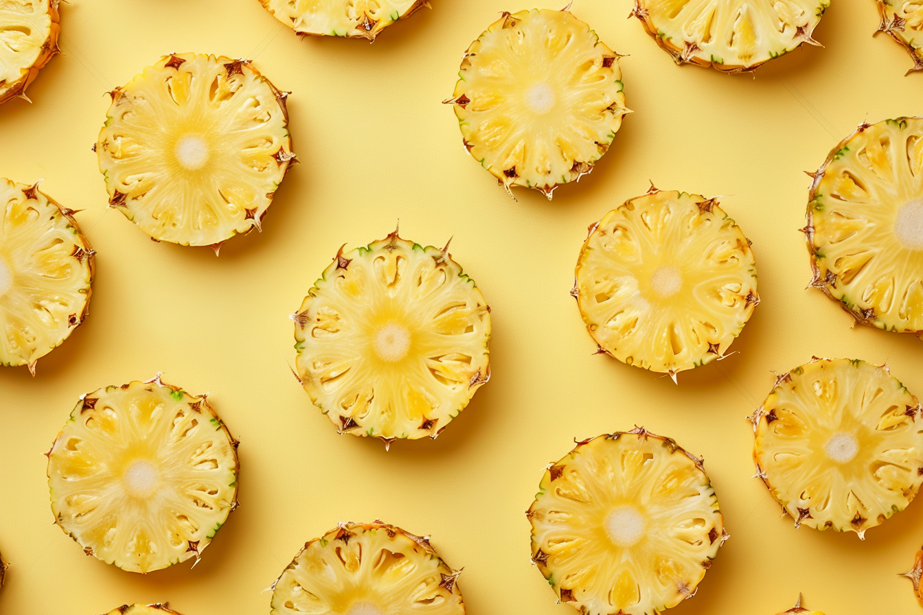 Image gratuite Tranches d&rsquo;ananas sur fond jaune pastel 1