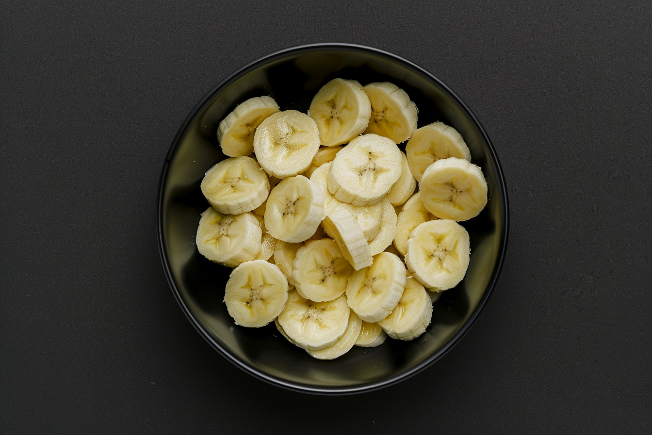 Image gratuite Tranches de banane dans un bol sur fond noir 3