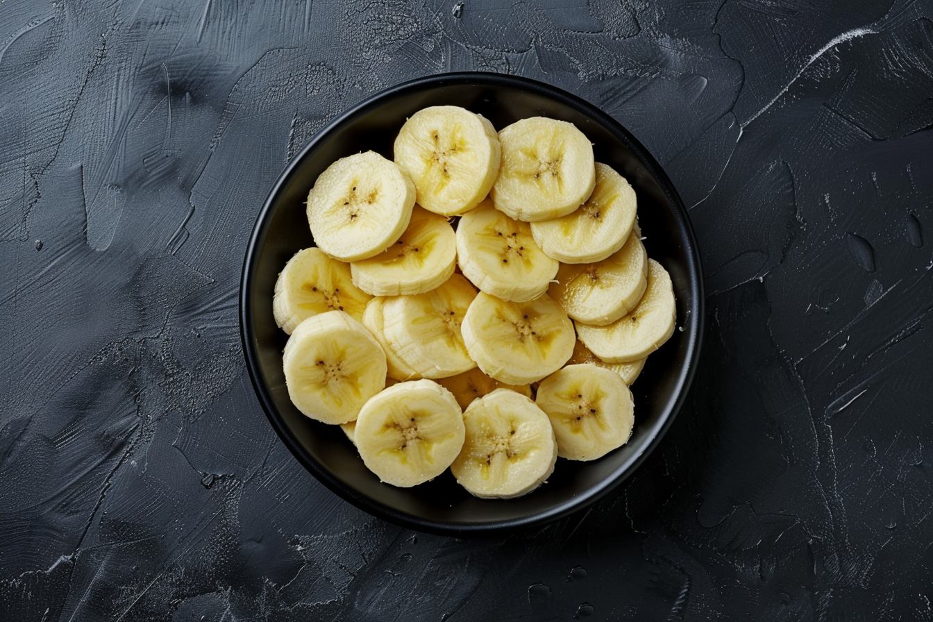 Image gratuite Tranches de banane dans un bol sur fond noir 6