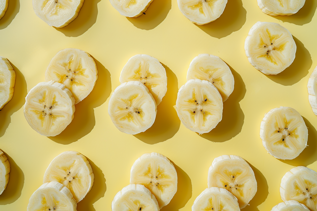 Image gratuite Tranches de banane sur fond jaune pastel 1