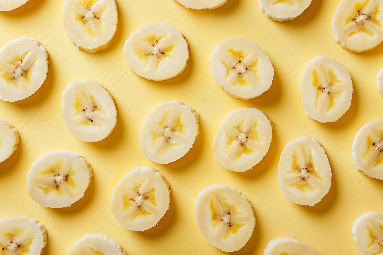 Image gratuite Tranches de banane sur fond jaune pastel 2