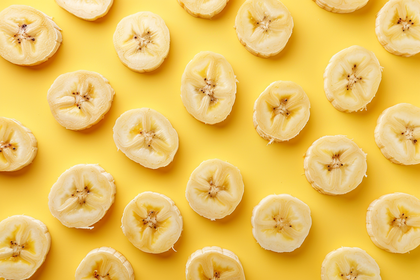 Image gratuite Tranches de banane sur fond jaune pastel 3