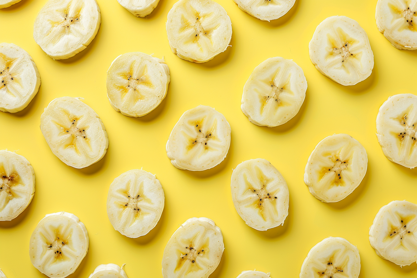 Image gratuite Tranches de banane sur fond jaune pastel 4