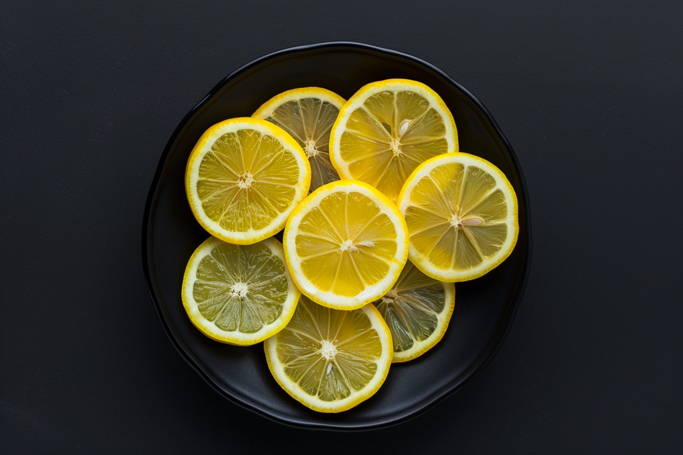 Image gratuite Tranches de citron dans un bol sur fond noir 2
