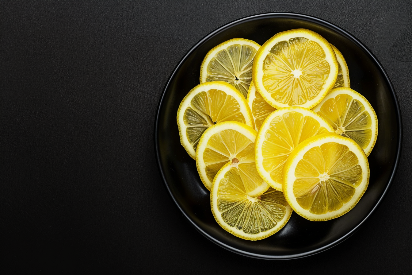 Image gratuite Tranches de citron dans un bol sur fond noir 5