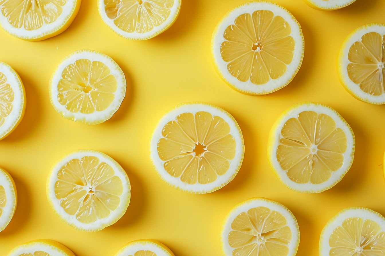Image gratuite Tranches de citron sur fond jaune pastel 2