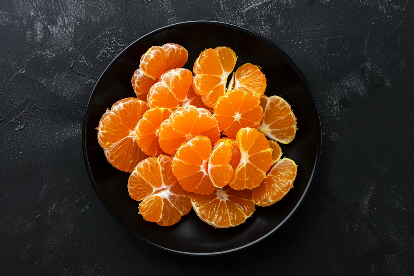 Image gratuite Tranches de clémentine dans bol sur fond noir 2