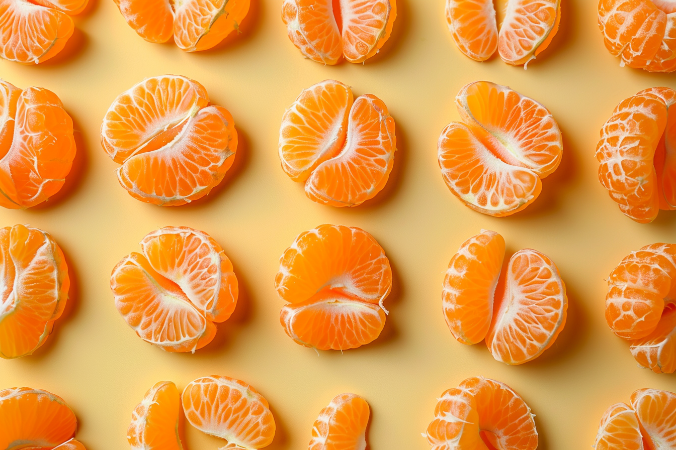 Image gratuite Tranches de clémentine sur fond jaune pastel 2
