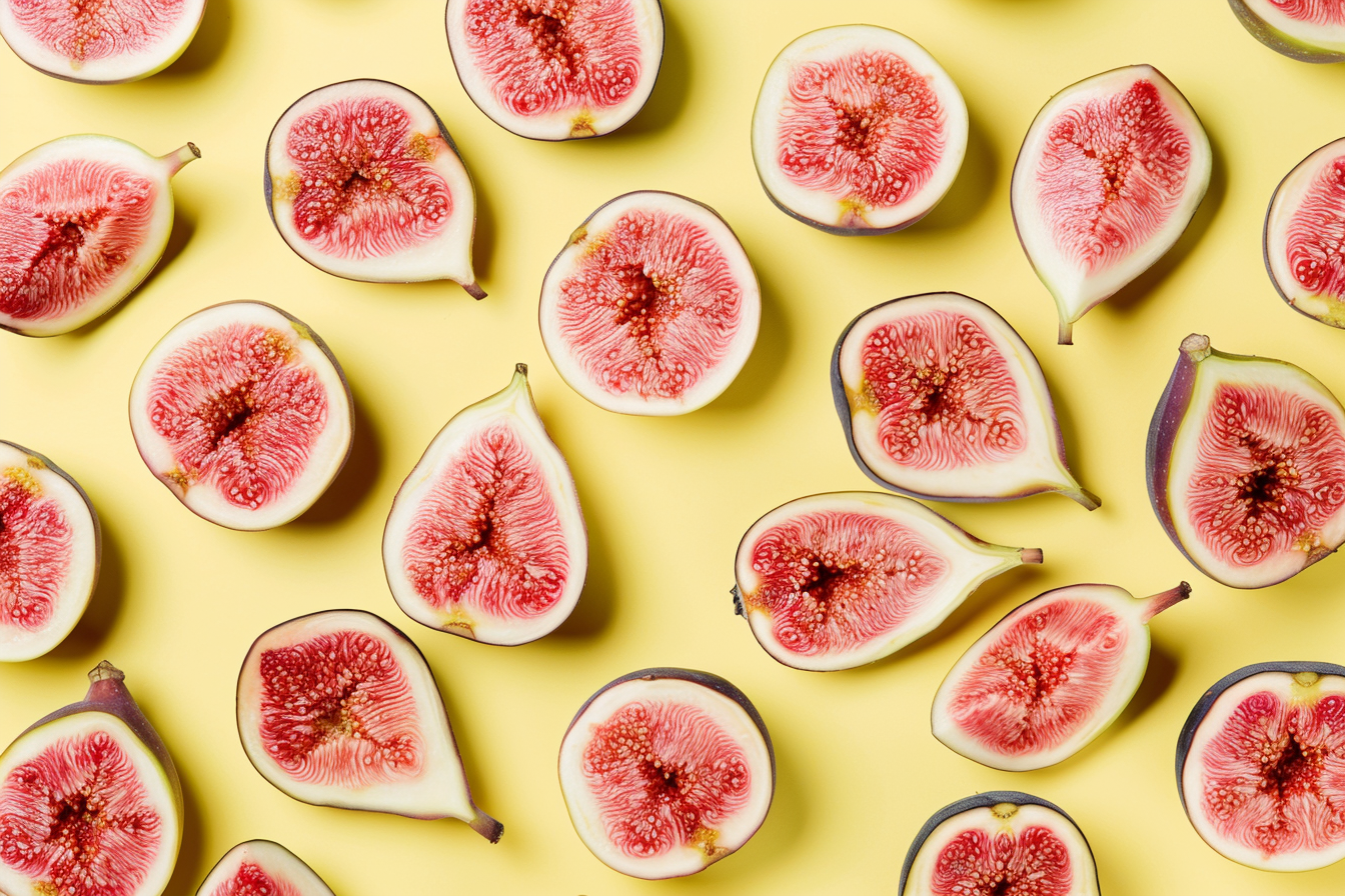 Image gratuite Tranches de figue sur fond jaune pastel 2