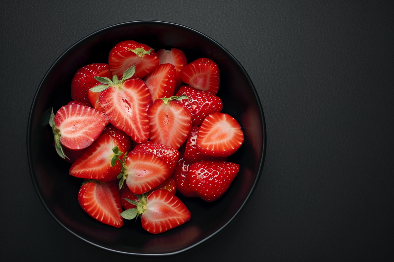 Image gratuite Tranches de fraise dans bol sur fond noir 1