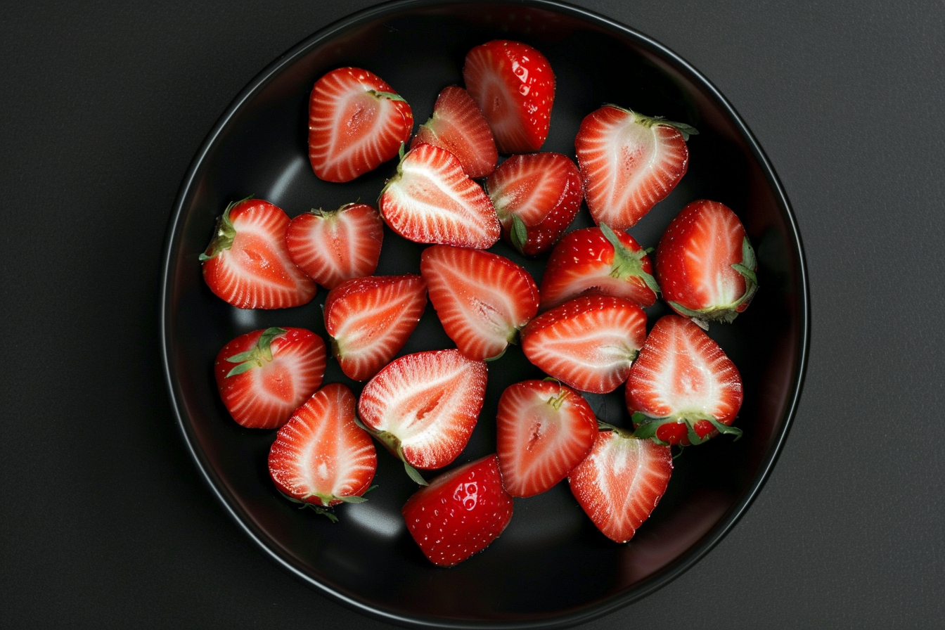 Image gratuite Tranches de fraise dans bol sur fond noir 3