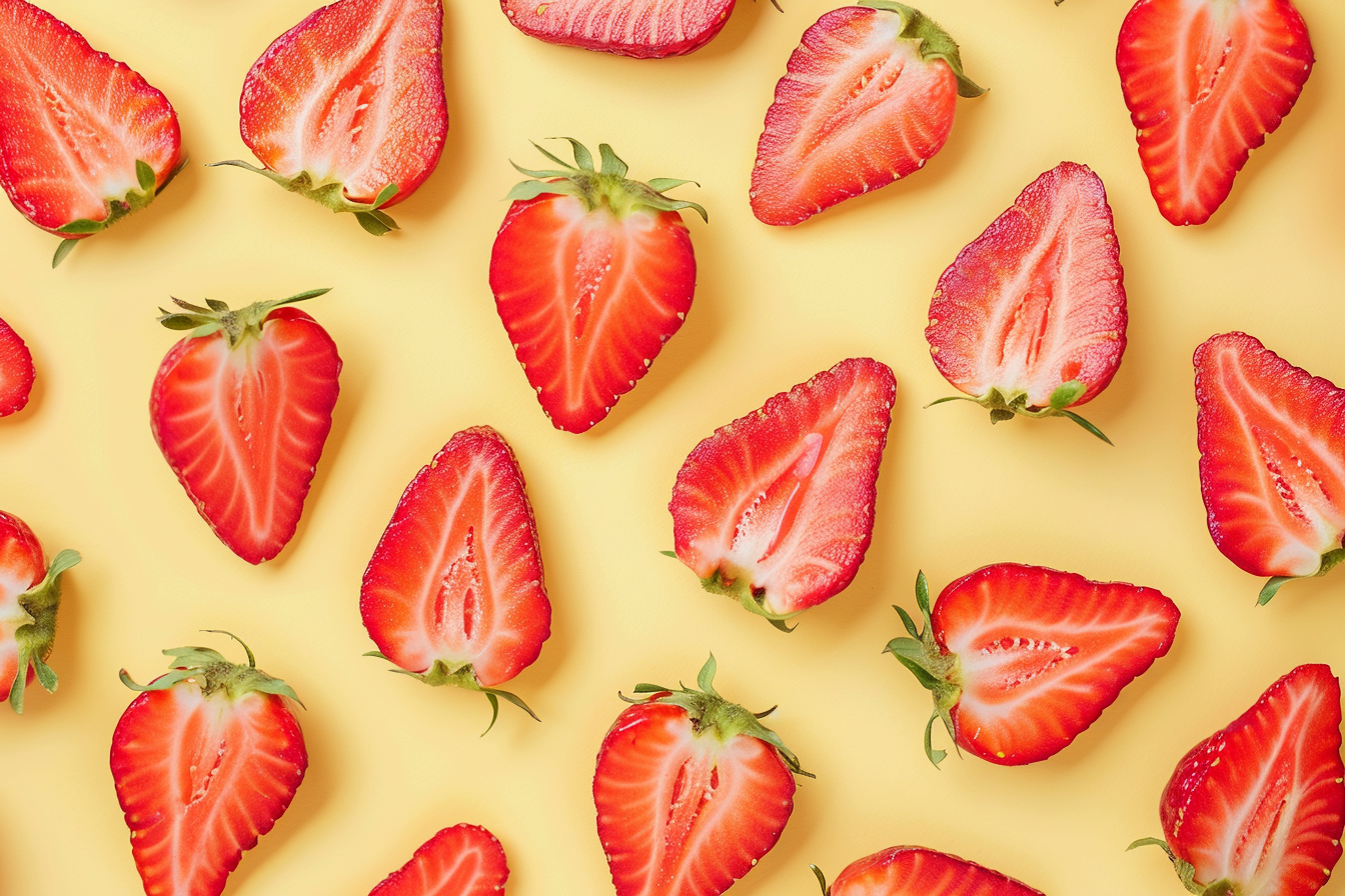 Image gratuite Tranches de fraise sur fond jaune pastel 1