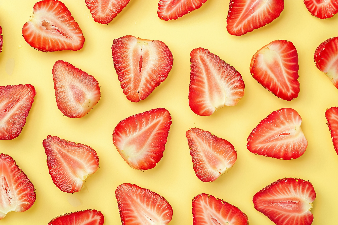 Image gratuite Tranches de fraise sur fond jaune pastel 2