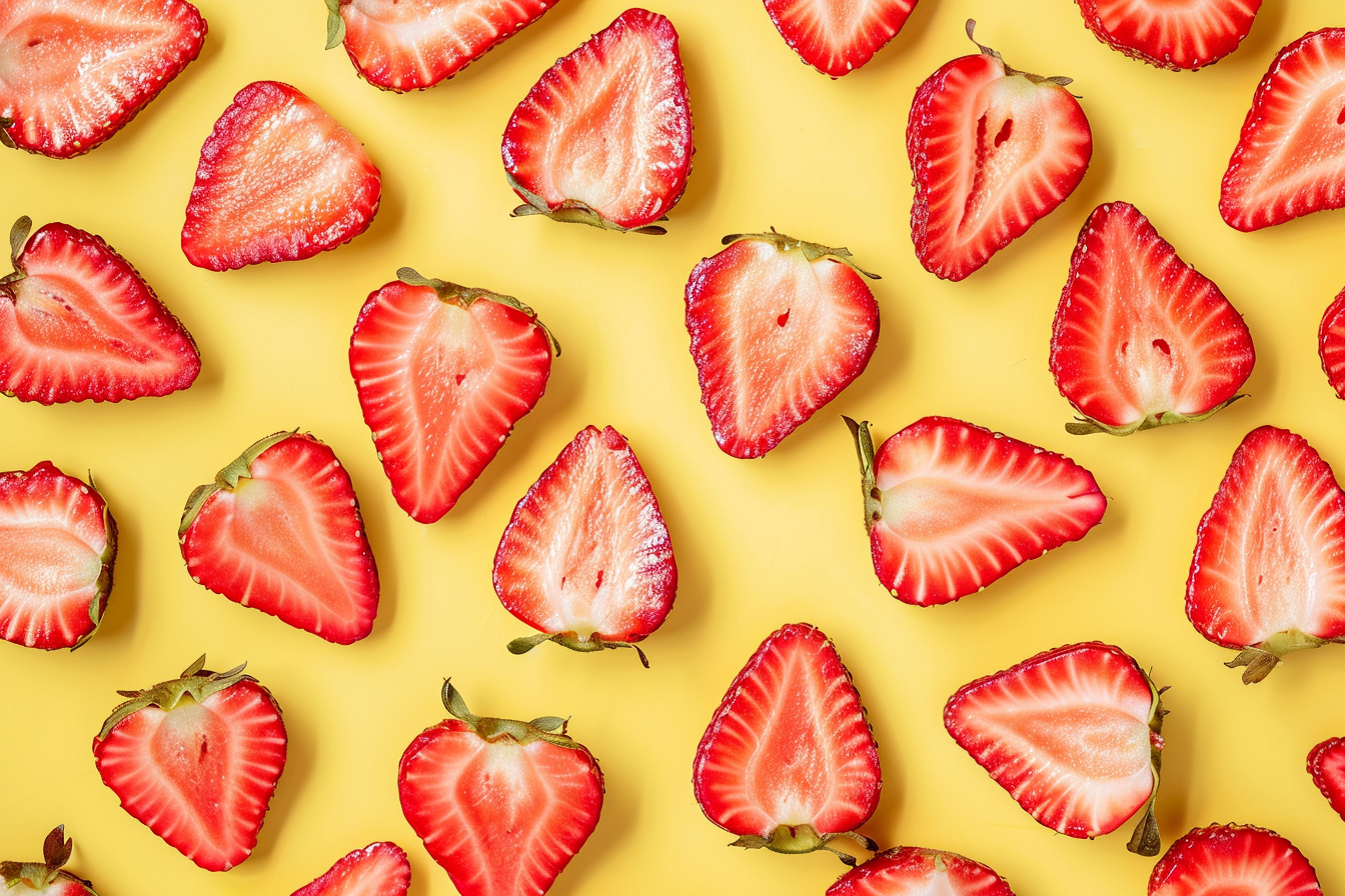 Image gratuite Tranches de fraise sur fond jaune pastel 3