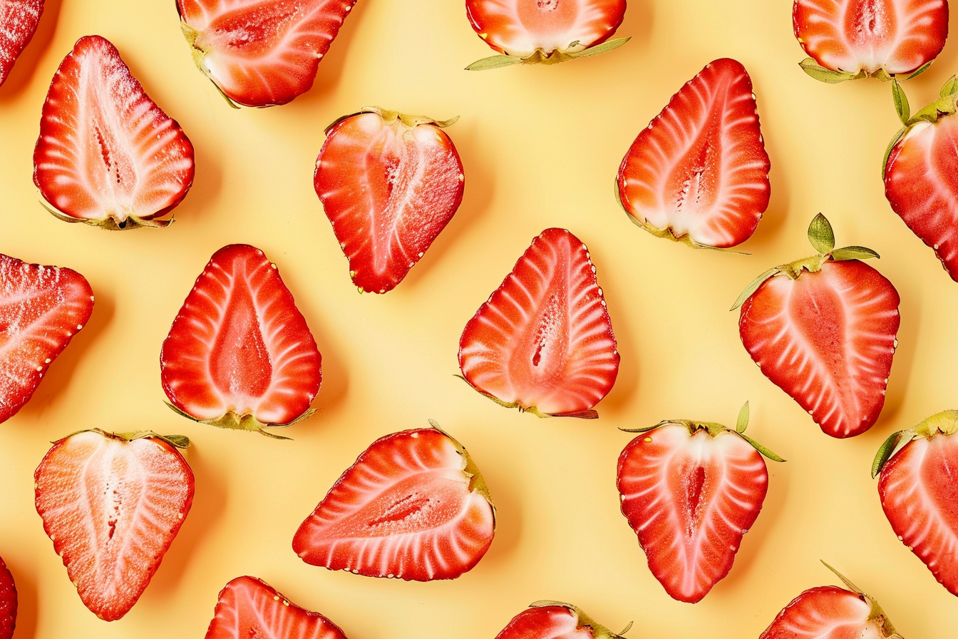 Image gratuite Tranches de fraise sur fond jaune pastel 4