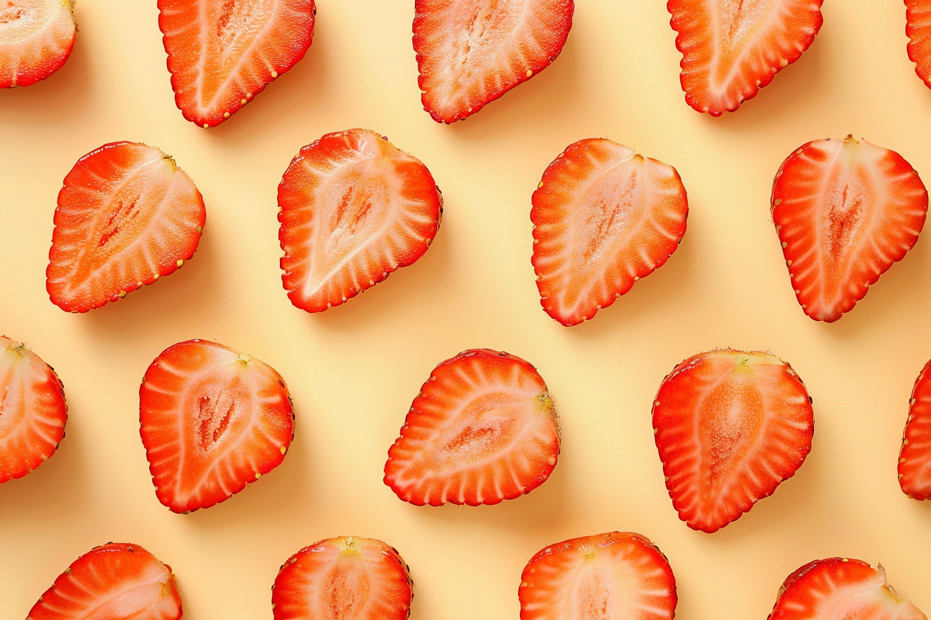 Image gratuite Tranches de fraise sur fond jaune pastel 5