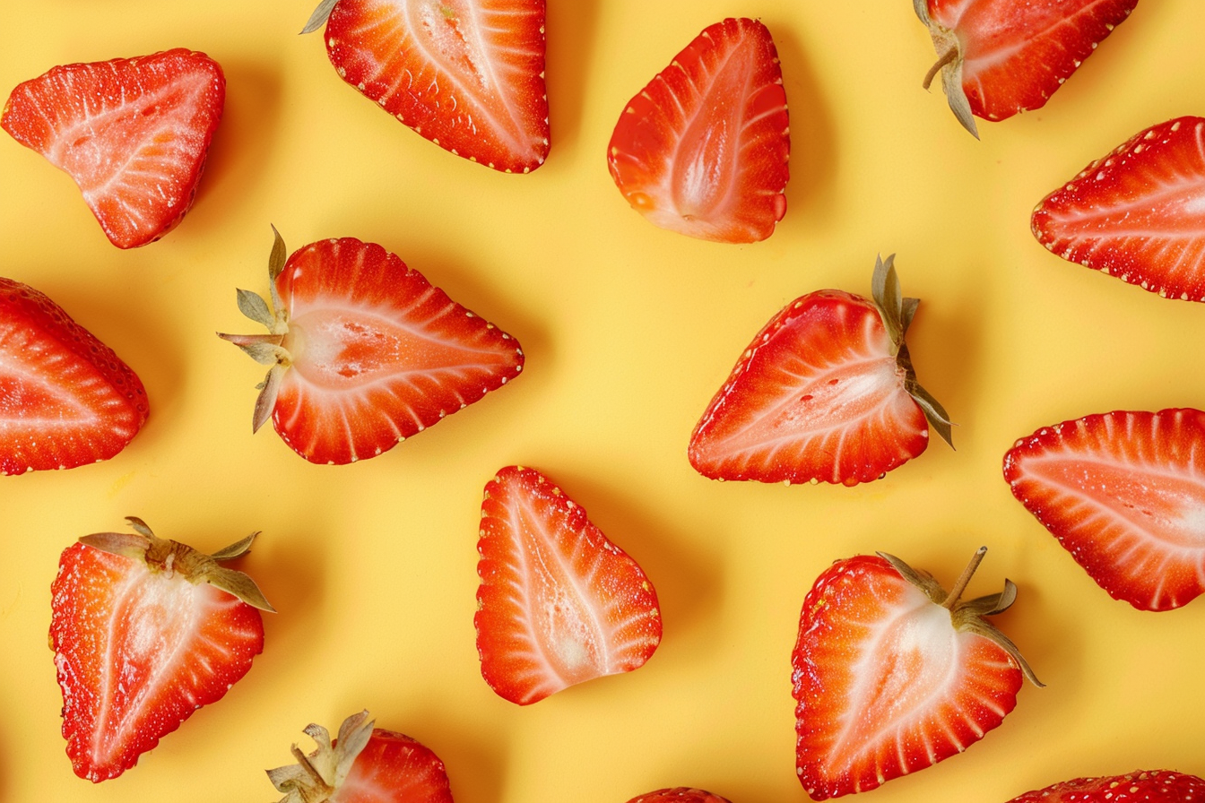 Image gratuite Tranches de fraise sur fond jaune pastel 6