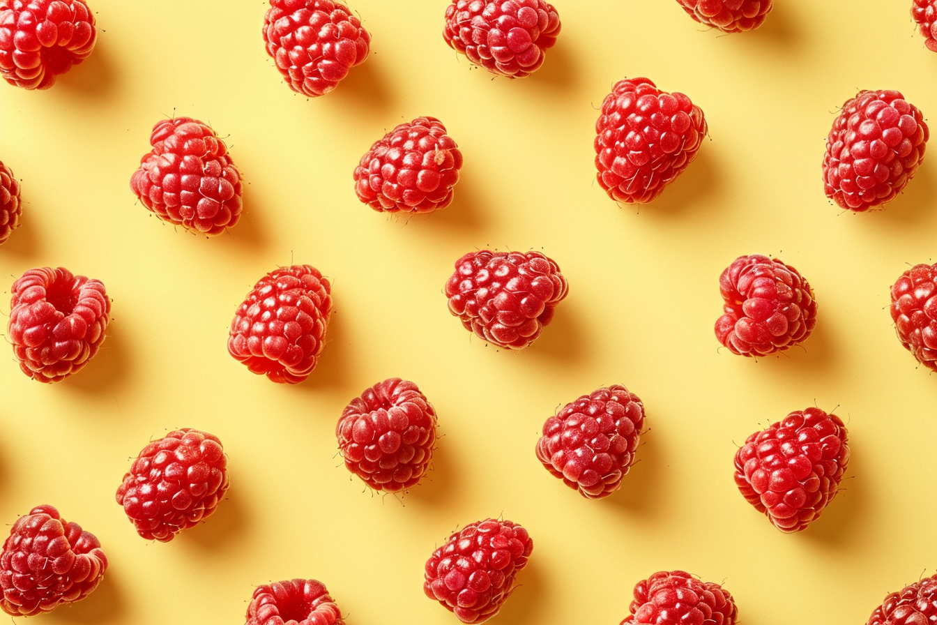 Image gratuite Tranches de framboise sur fond jaune pastel 1