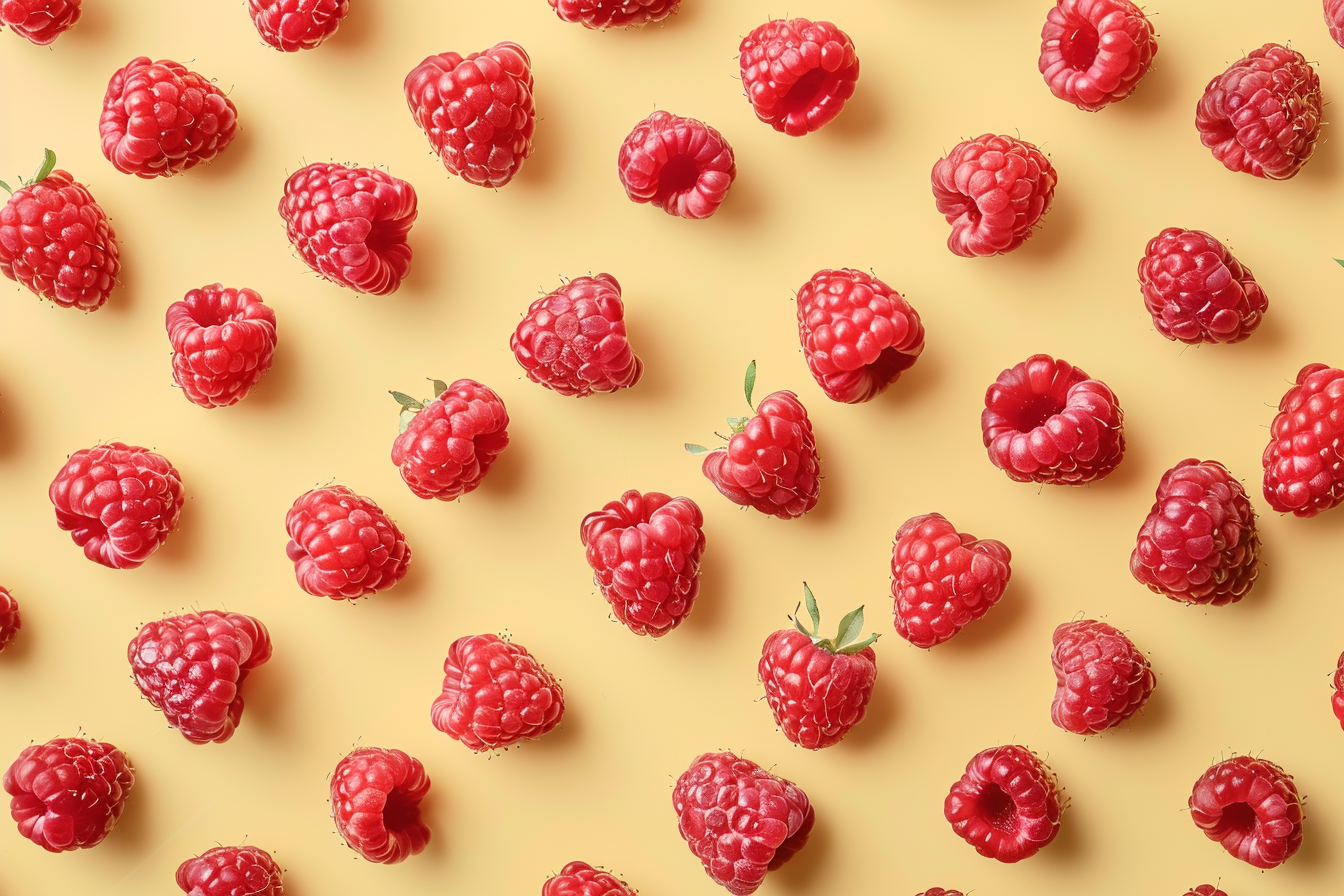 Image gratuite Tranches de framboise sur fond jaune pastel 2