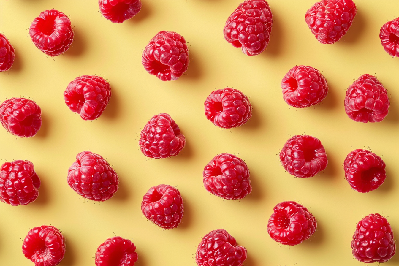 Image gratuite Tranches de framboise sur fond jaune pastel 3