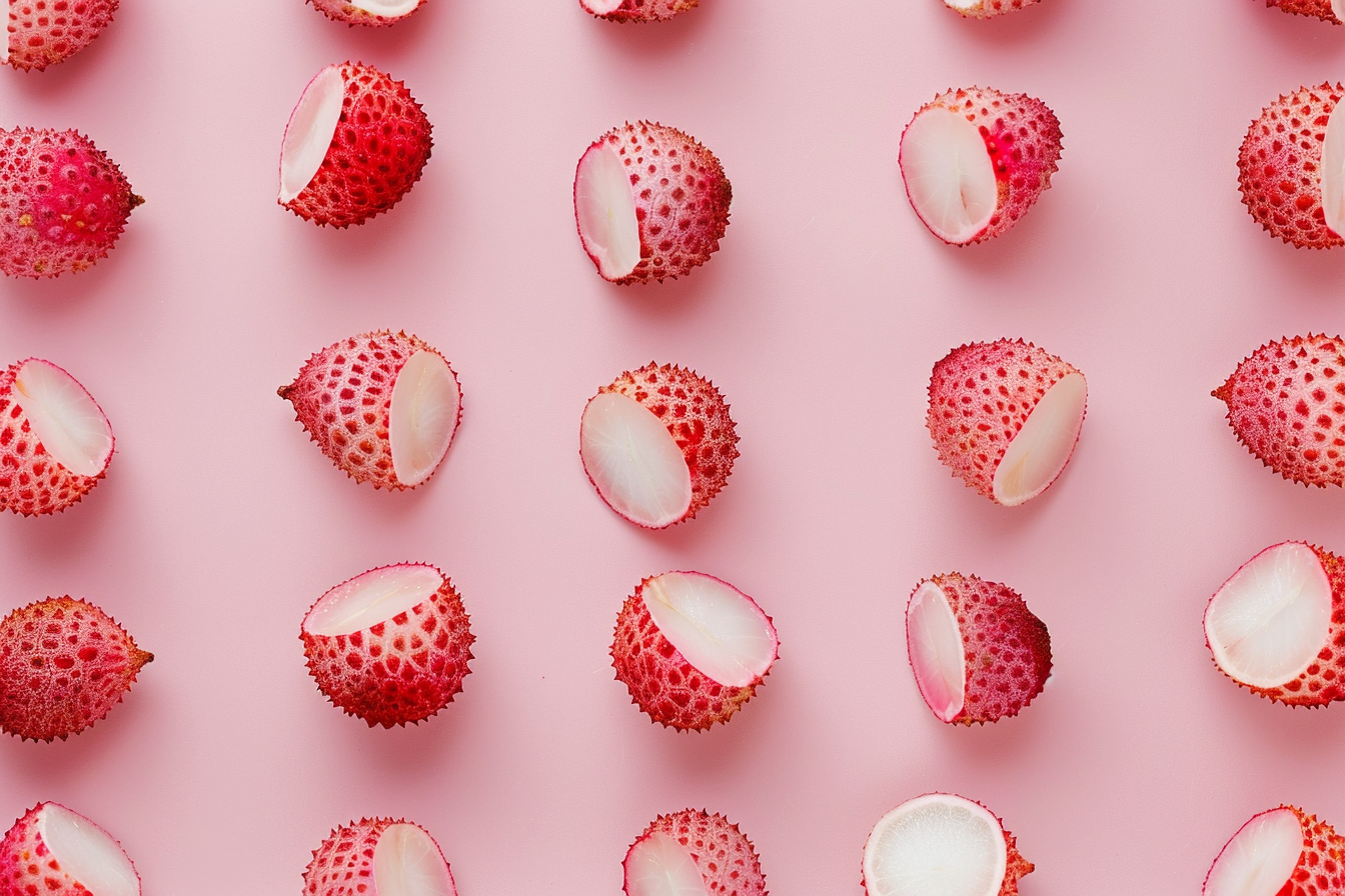 Image gratuite Tranches de litchi sur fond pastel 1
