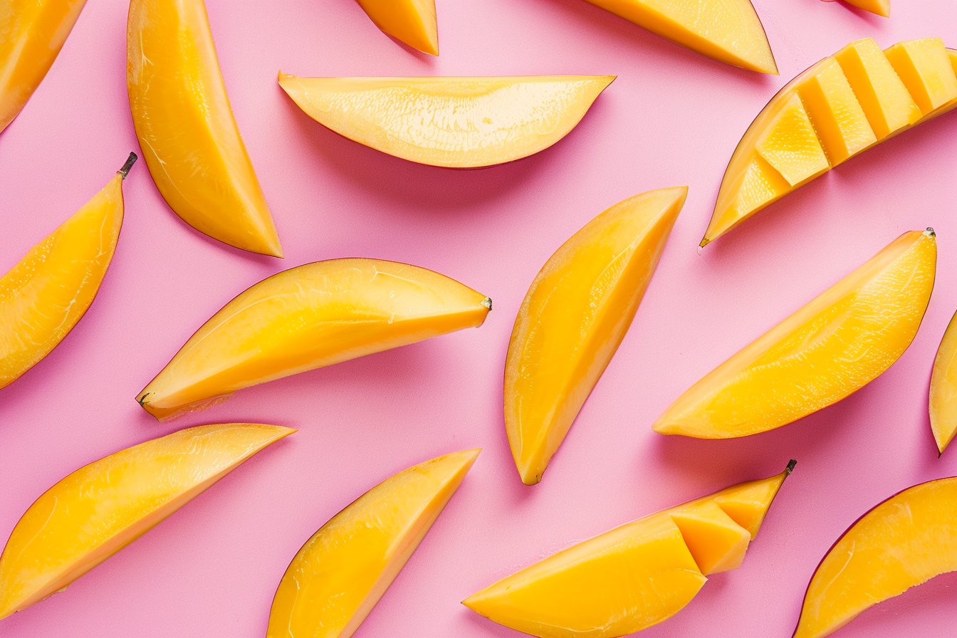 Image gratuite Tranches de mangue sur fond pastel 1