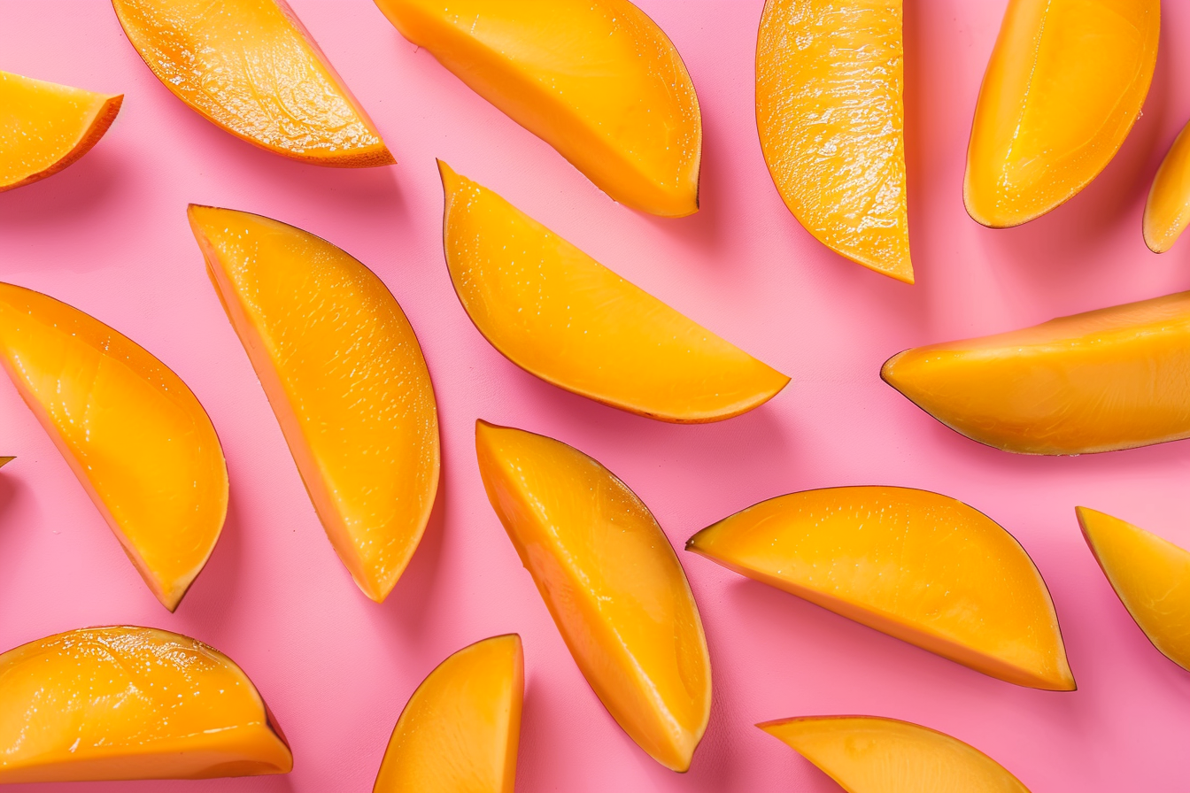 Image gratuite Tranches de mangue sur fond pastel 3