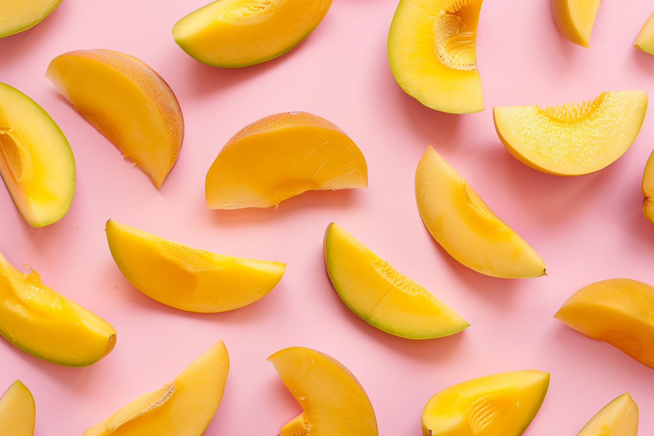 Image gratuite Tranches de mangue sur fond pastel 4