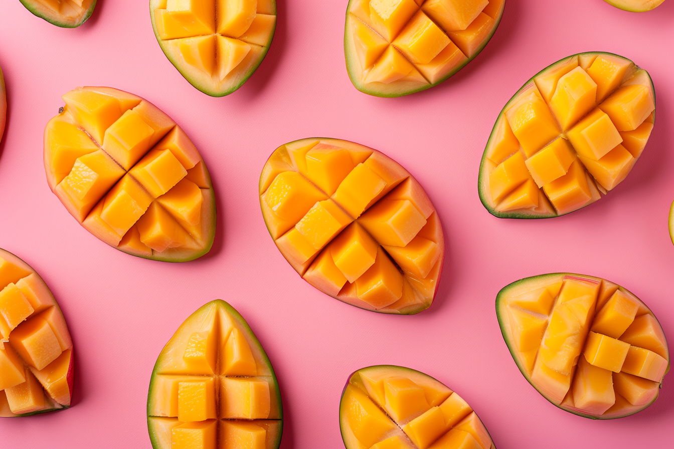 Image gratuite Tranches de mangue sur fond pastel 5