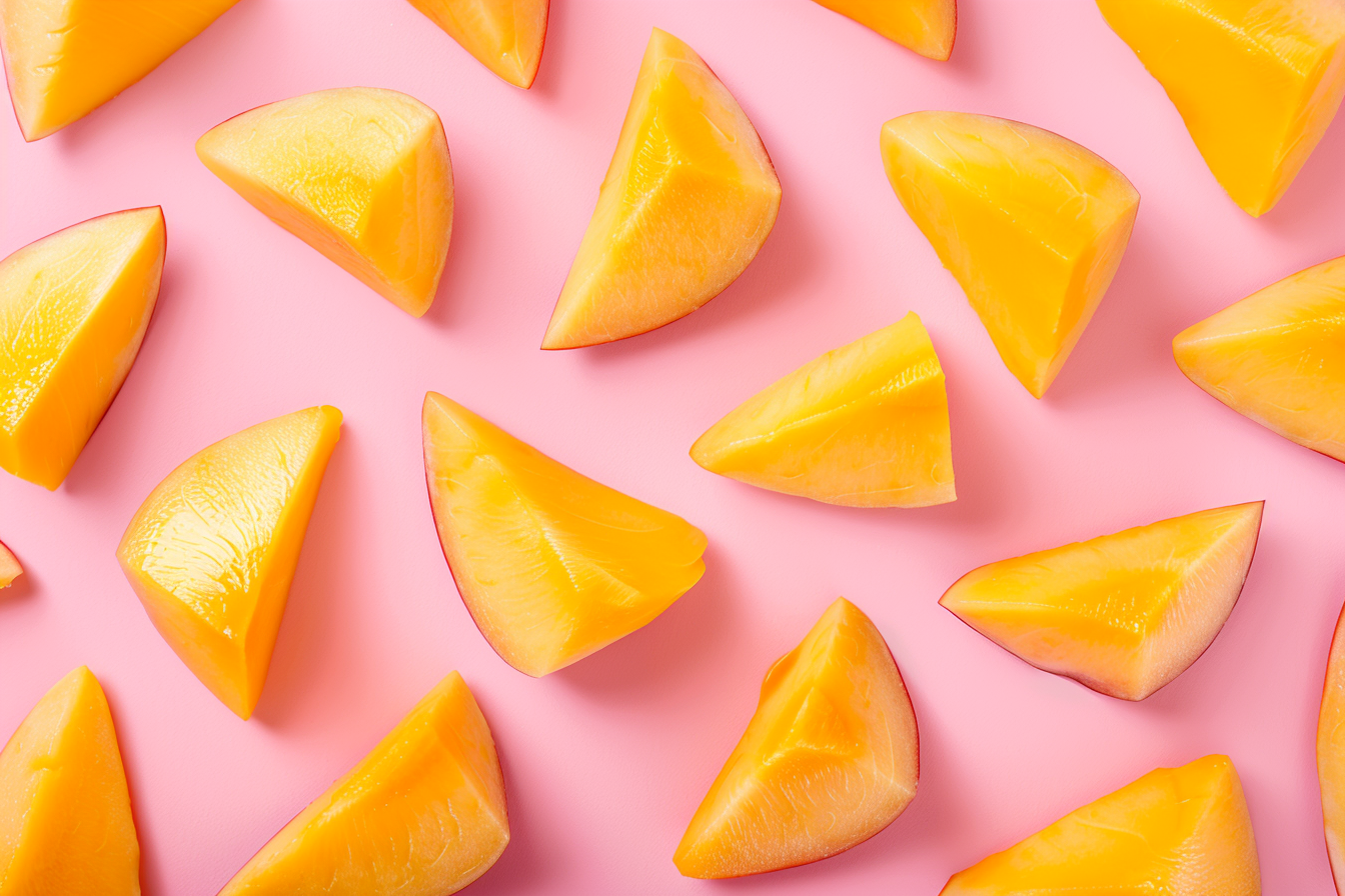 Image gratuite Tranches de mangue sur fond pastel 6