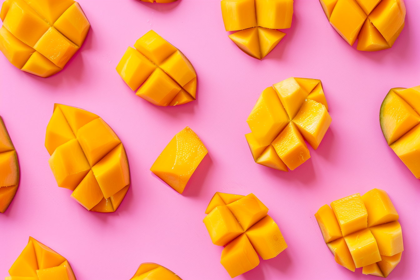 Image gratuite Tranches de mangue sur fond pastel 7