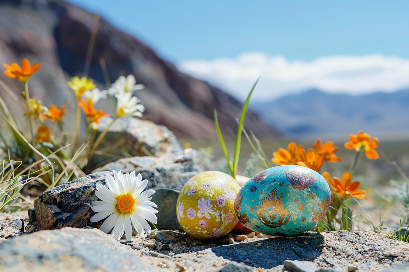 Image gratuite Œufs cachés, rochers, fleurs, paysage désertique 1