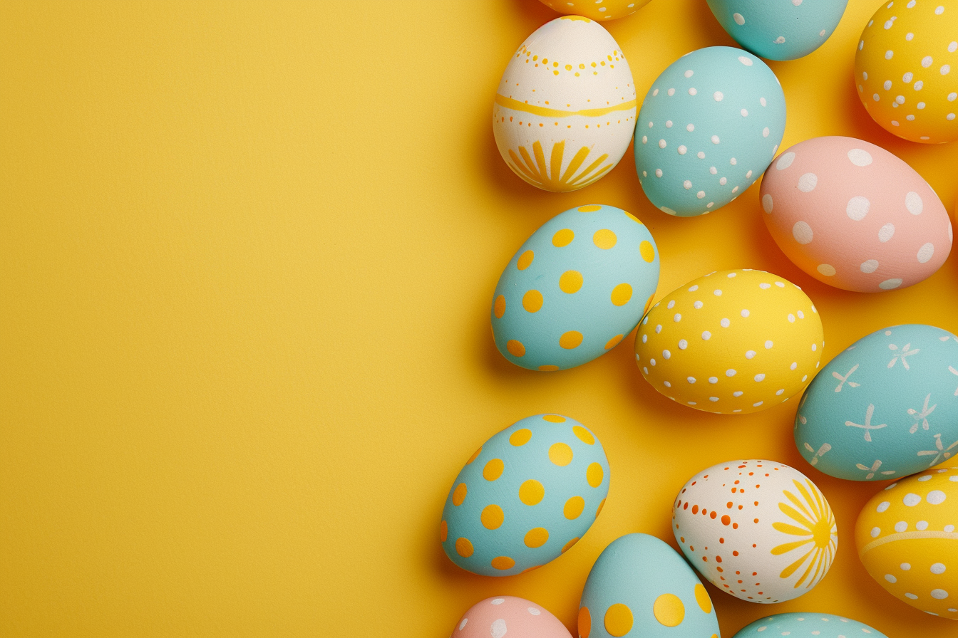 Image gratuite Œufs colorés, fond jaune vibrant 1