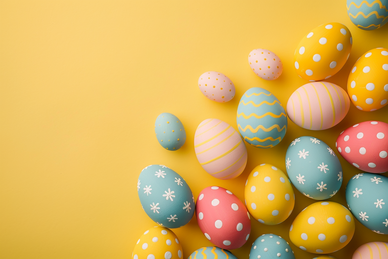 Image gratuite Œufs colorés, fond jaune vibrant 2