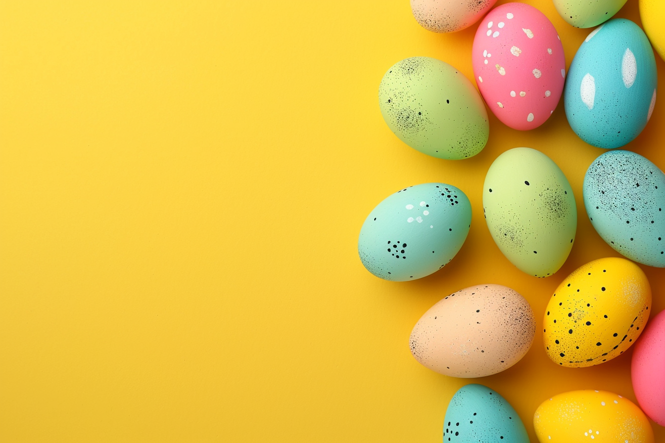 Image gratuite Œufs colorés, fond jaune vibrant 3