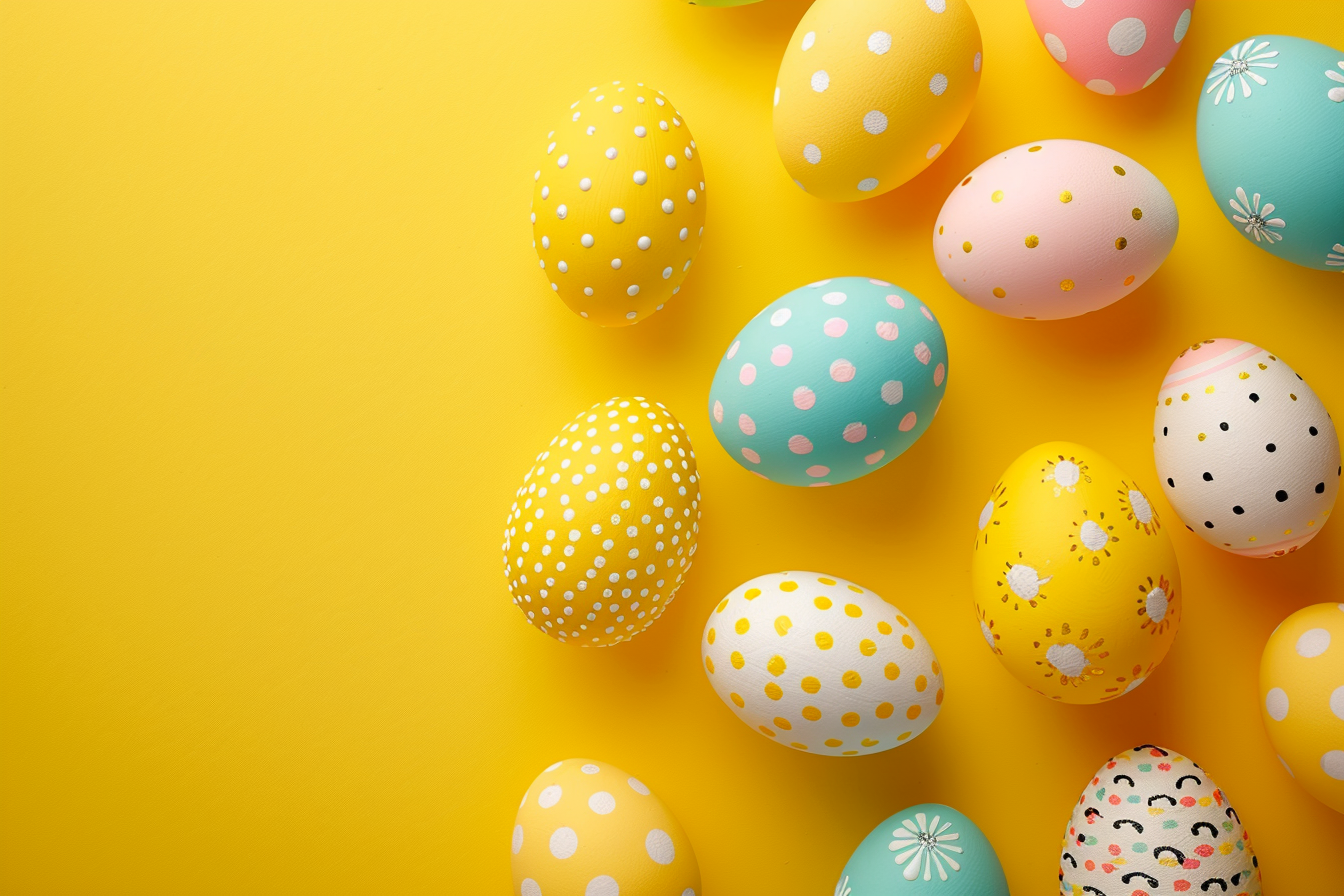 Image gratuite Œufs colorés, fond jaune vibrant 4