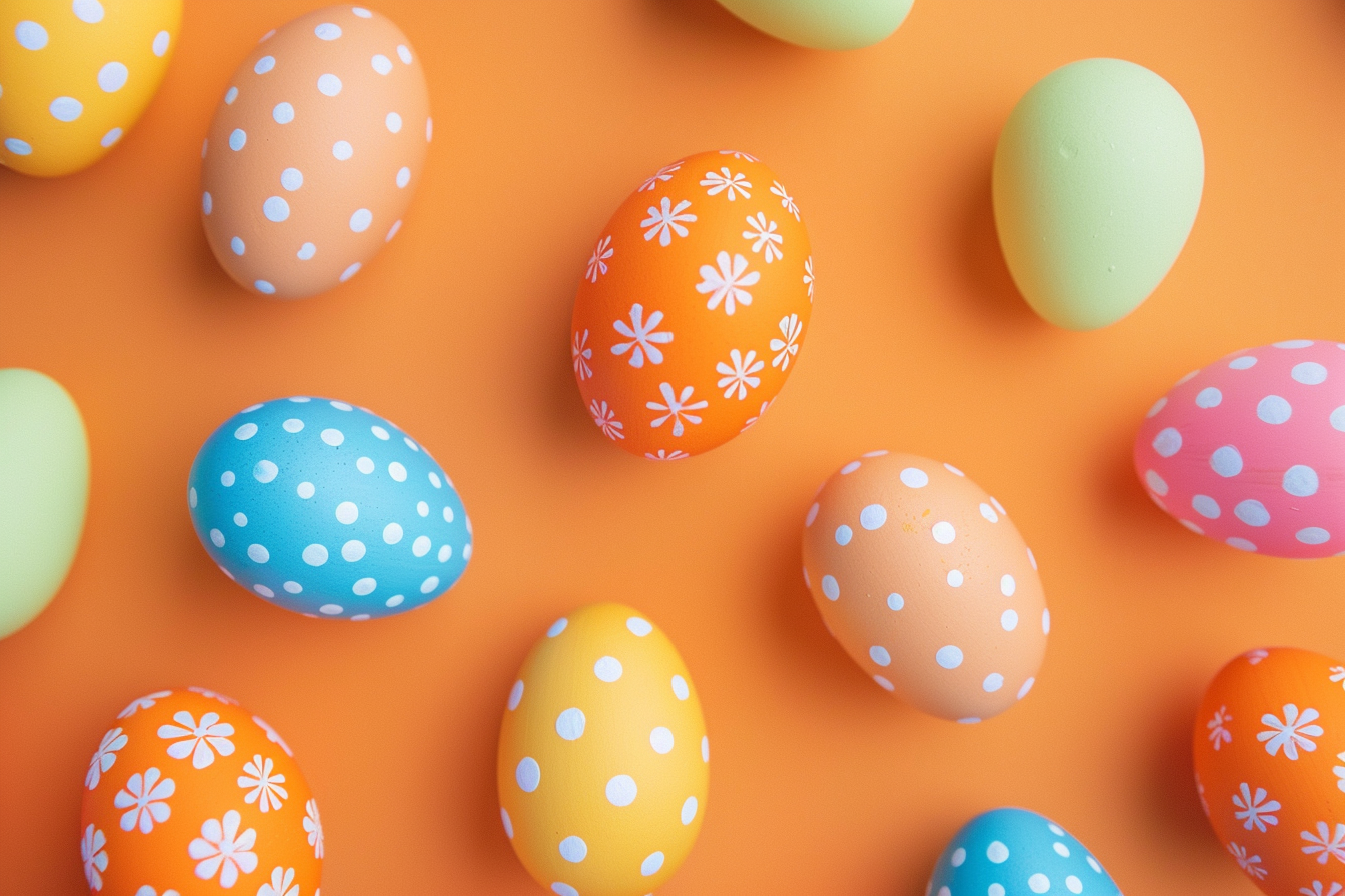 Image gratuite Œufs colorés, fond orange 1