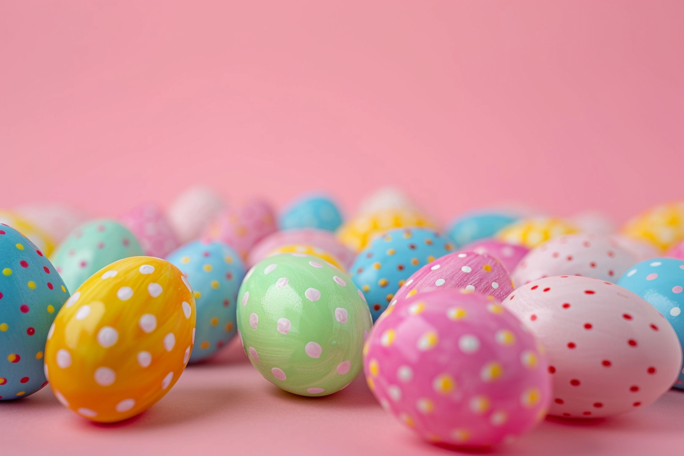 Image gratuite Œufs colorés, fond rose pastel 1