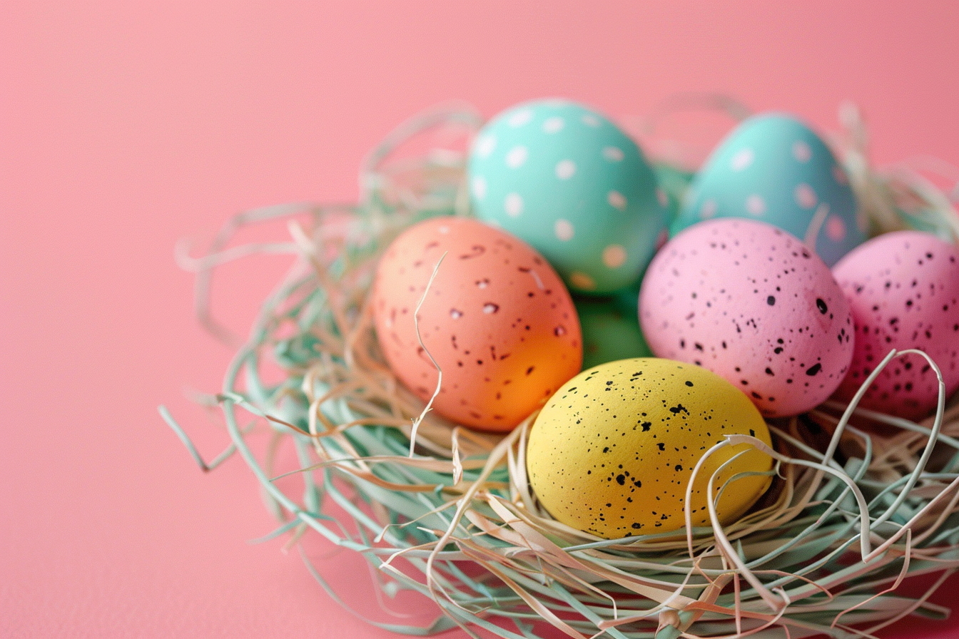 Image gratuite Œufs colorés, fond rose pastel 6