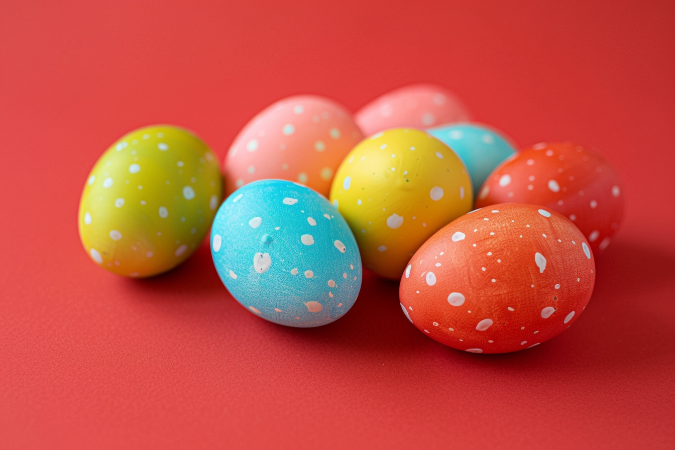 Image gratuite Œufs colorés, fond rouge 2