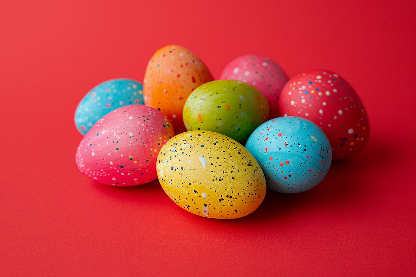 Image gratuite Œufs colorés, fond rouge 3